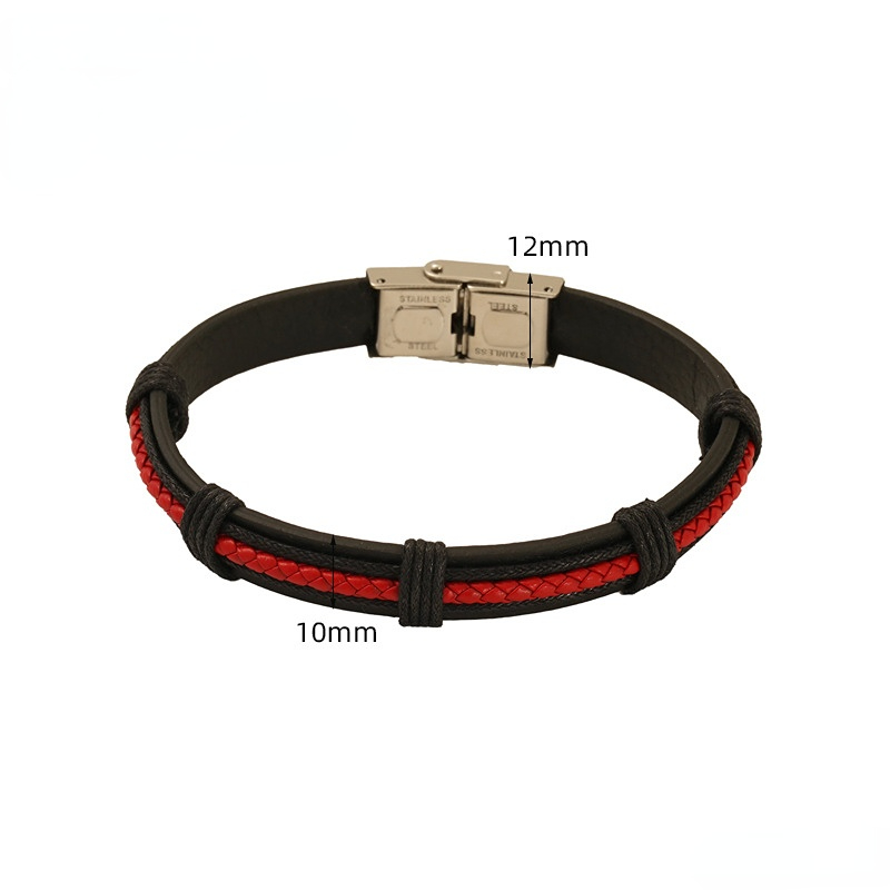 Rot / 1 Stück Klassische Serie Modernes geflochtenes Leder Edelstahl Herrenmode Armband Bild2